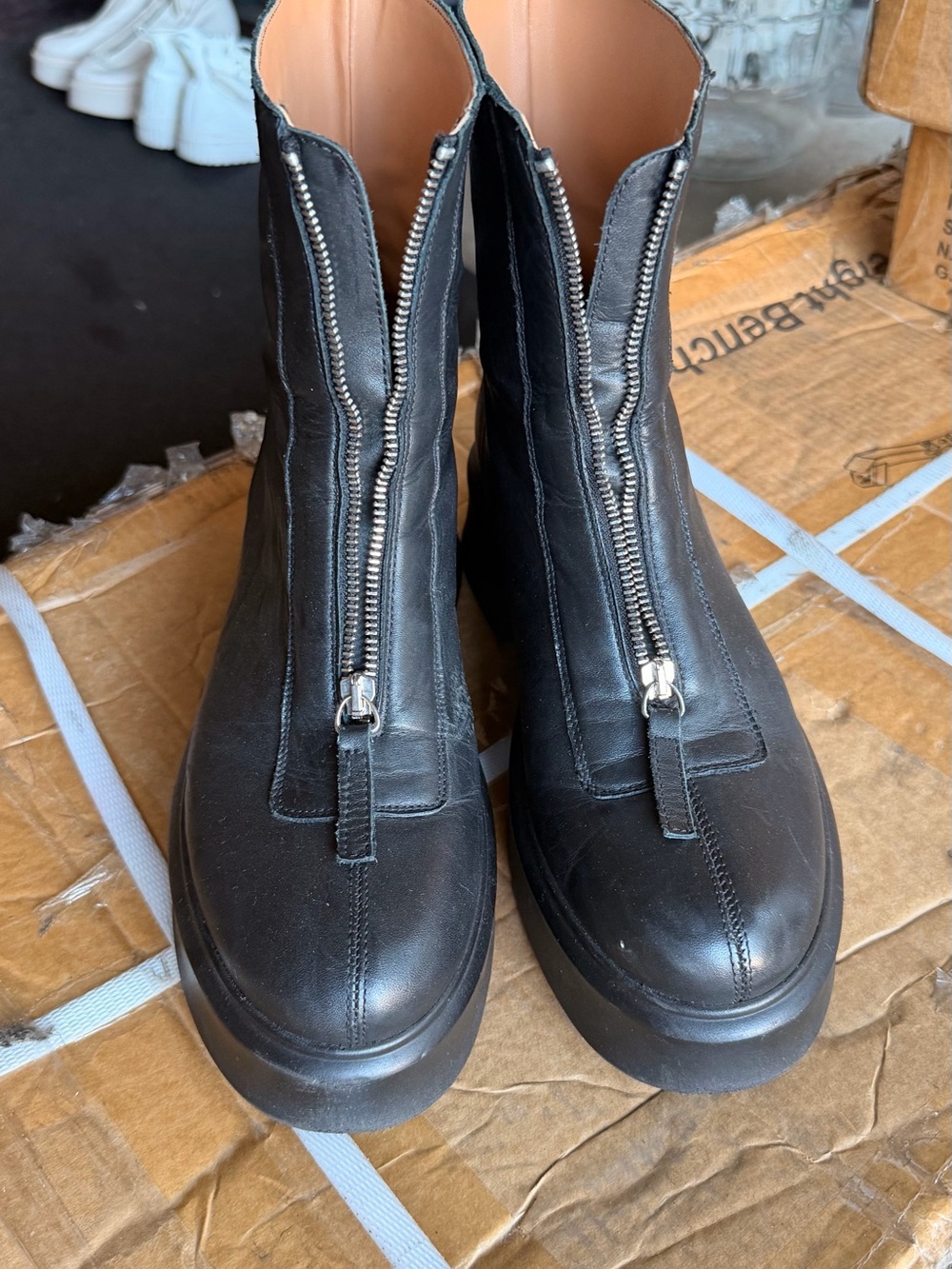 Steve Madden Black Front-Zip Platform Leather Boots
